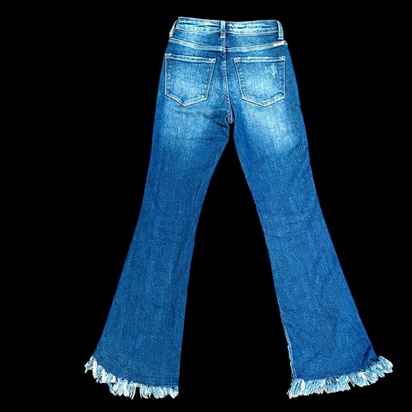 Kancan Brooklyn High-Rise Boot Cut Jeans Size 1/24 Dark Blue Raw Fringe Hem #207 - Picture 12 of 16